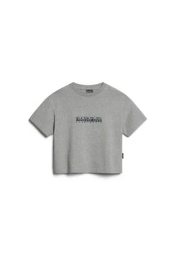 Napapijri Box Cropped - T-Shirt Print - Medium Grey Melange